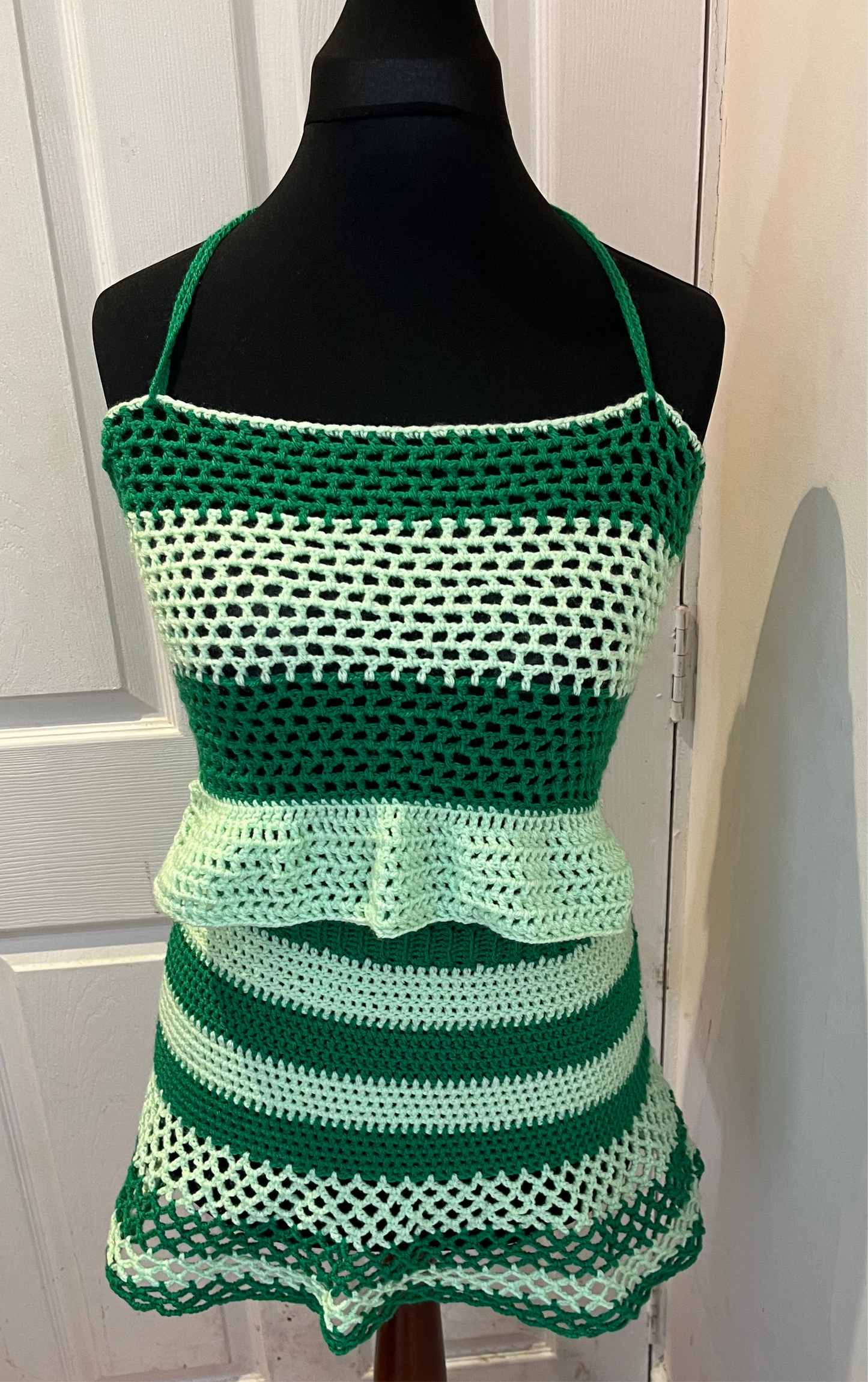 Hand crocheted striped green skirt