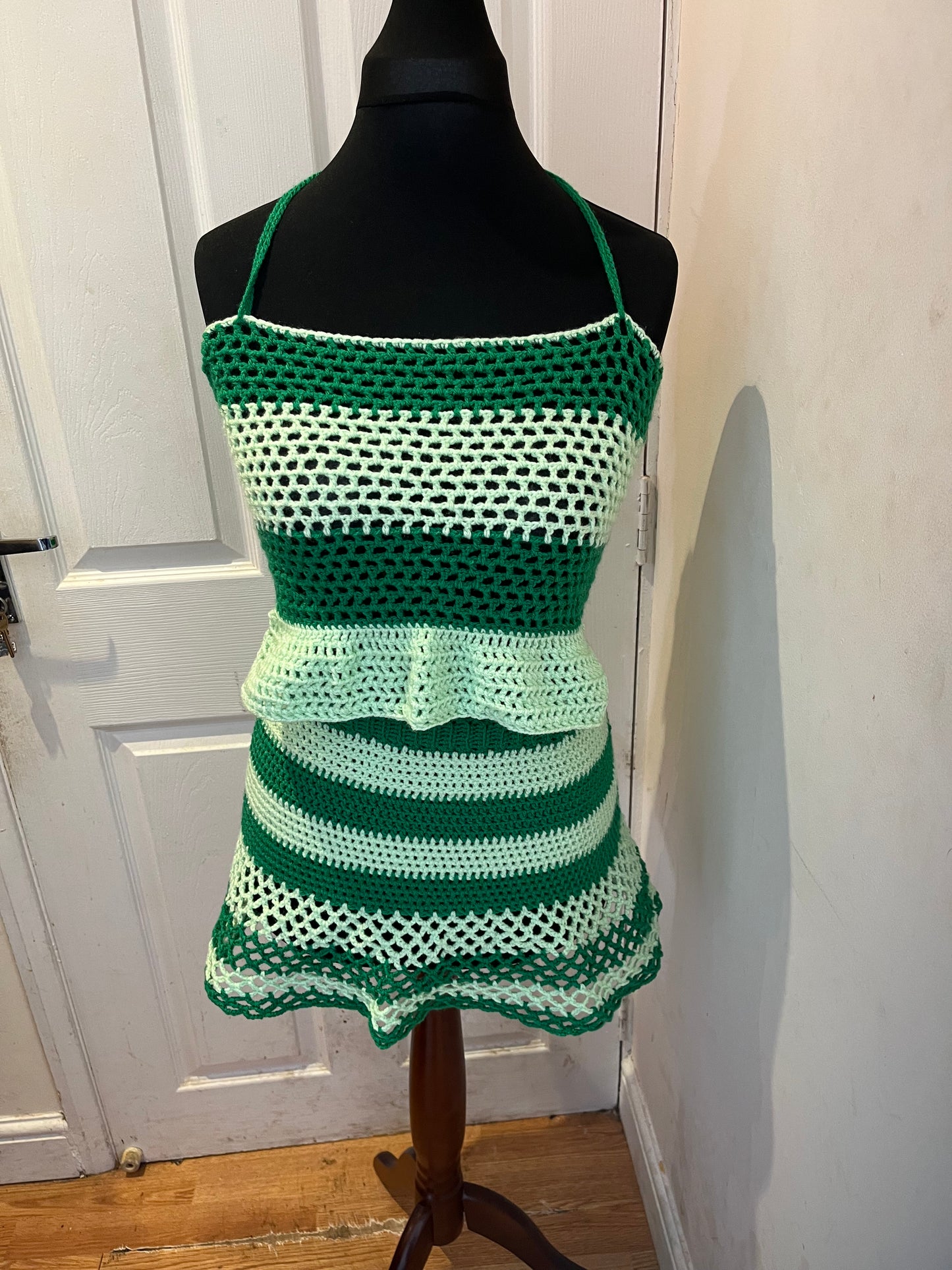 Hand crocheted striped green skirt
