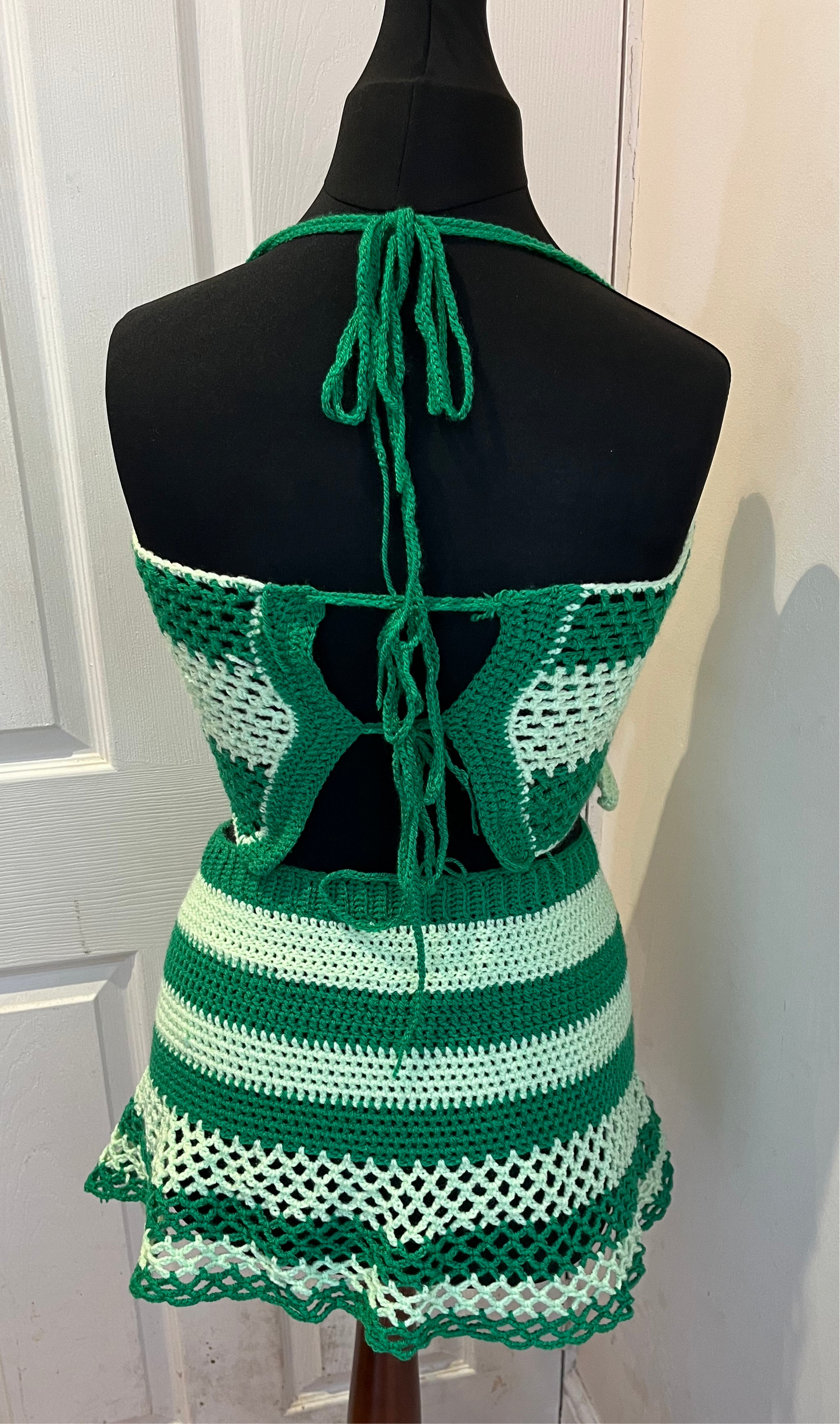Hand crocheted striped green skirt