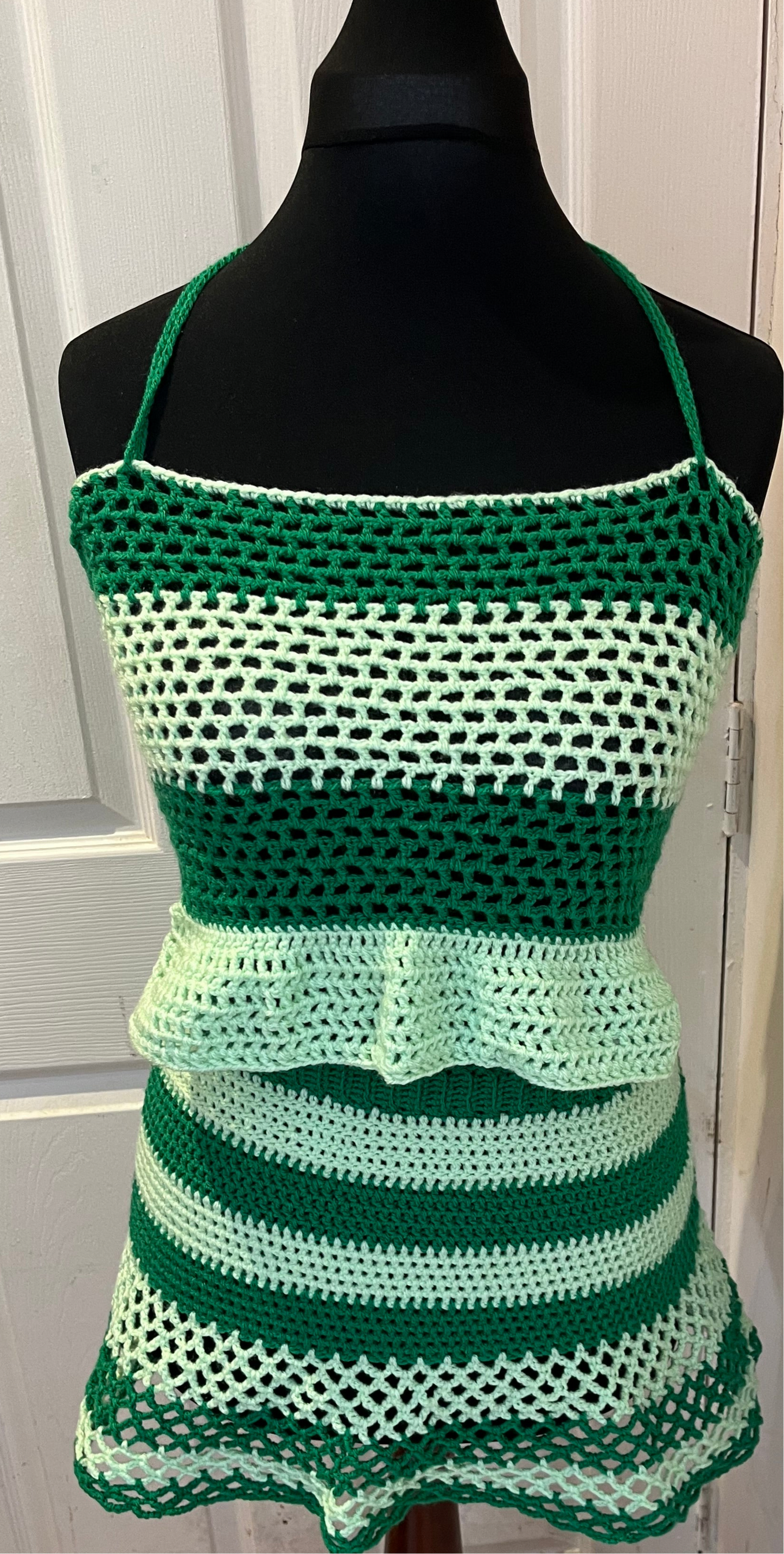 Hand crocheted striped green skirt