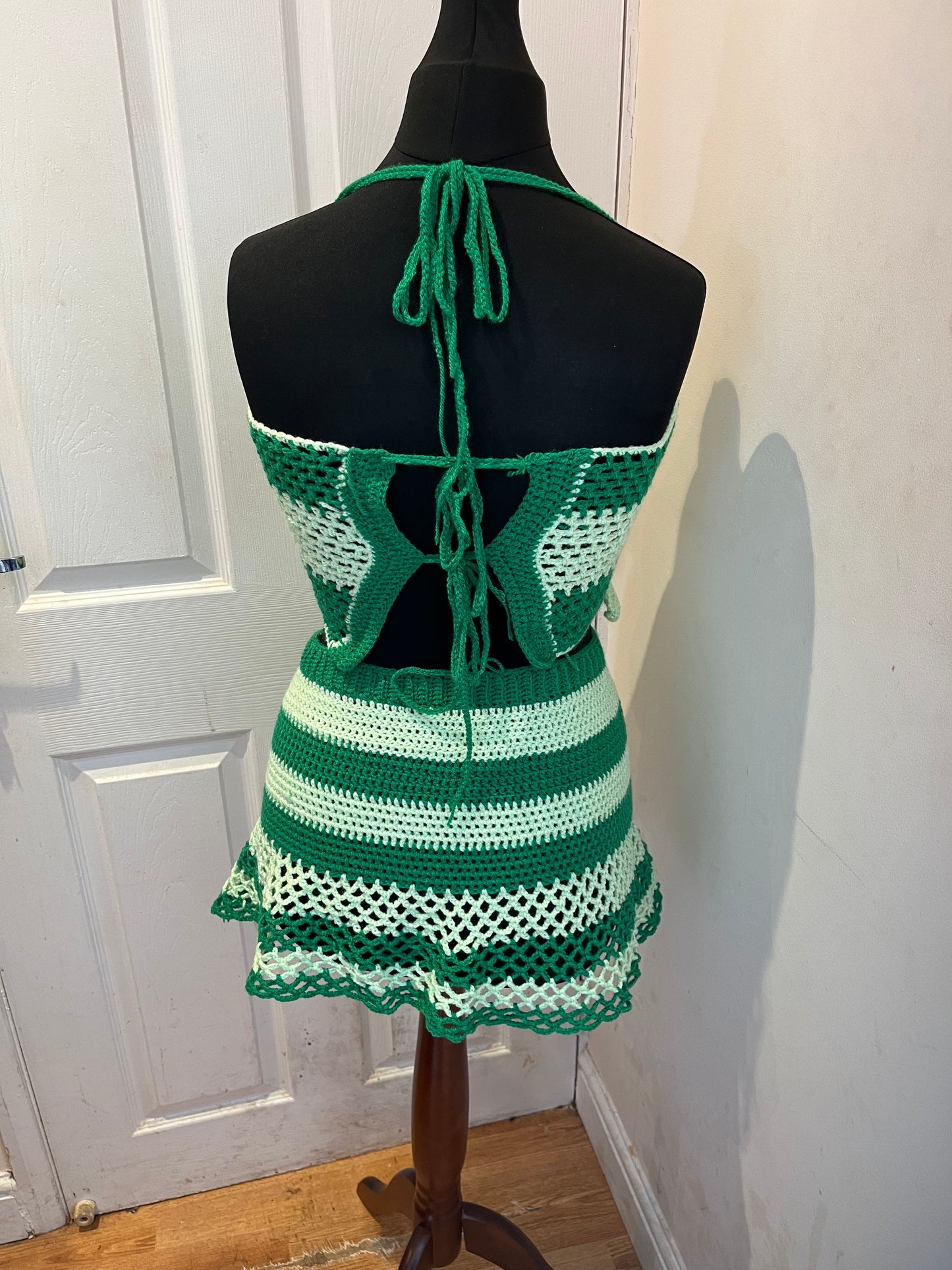 Hand crocheted striped green skirt