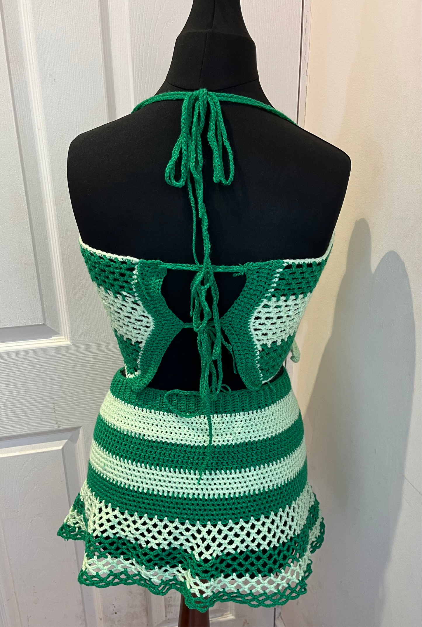 Hand crocheted striped green skirt