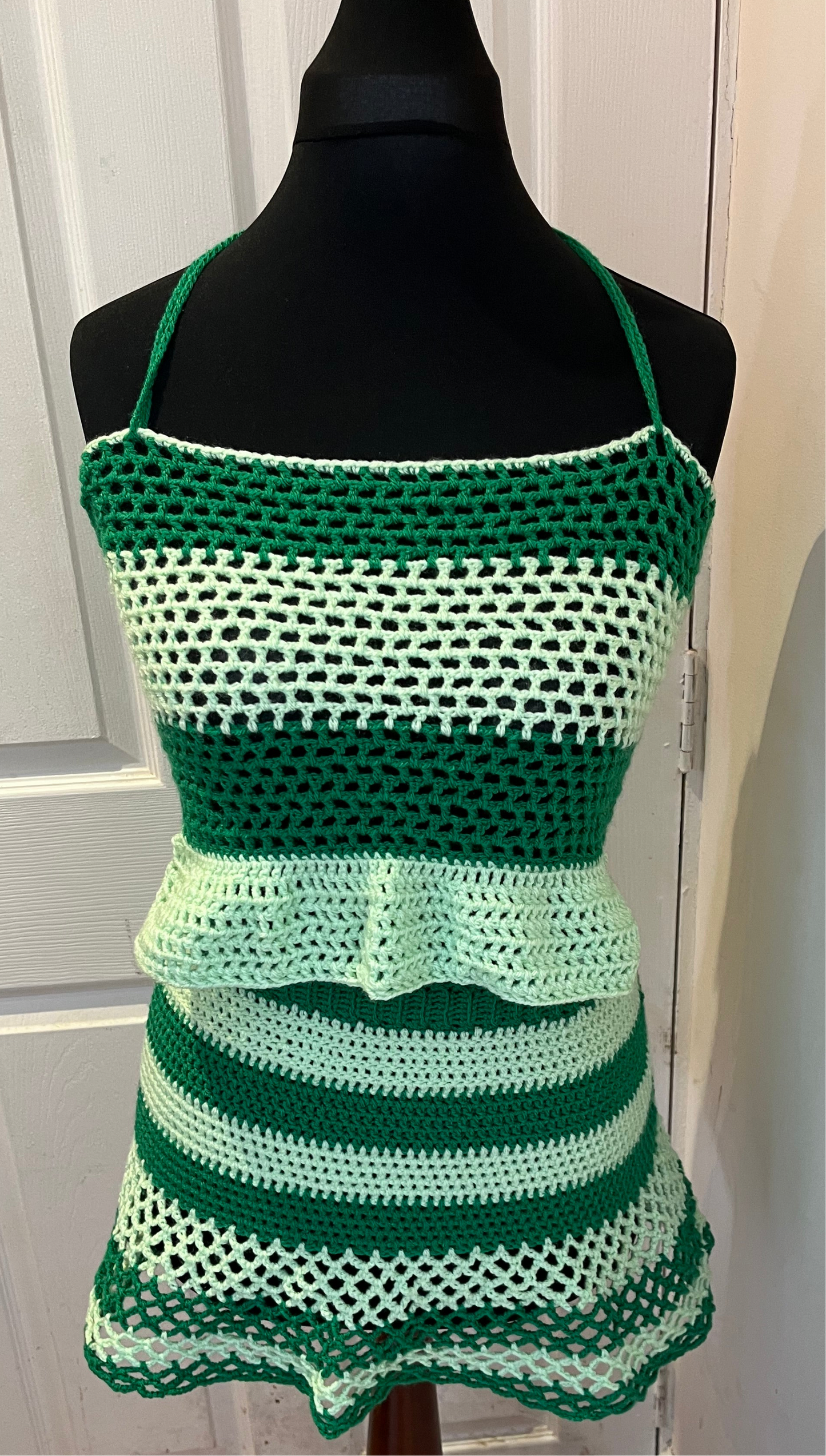 Hand crocheted striped green skirt