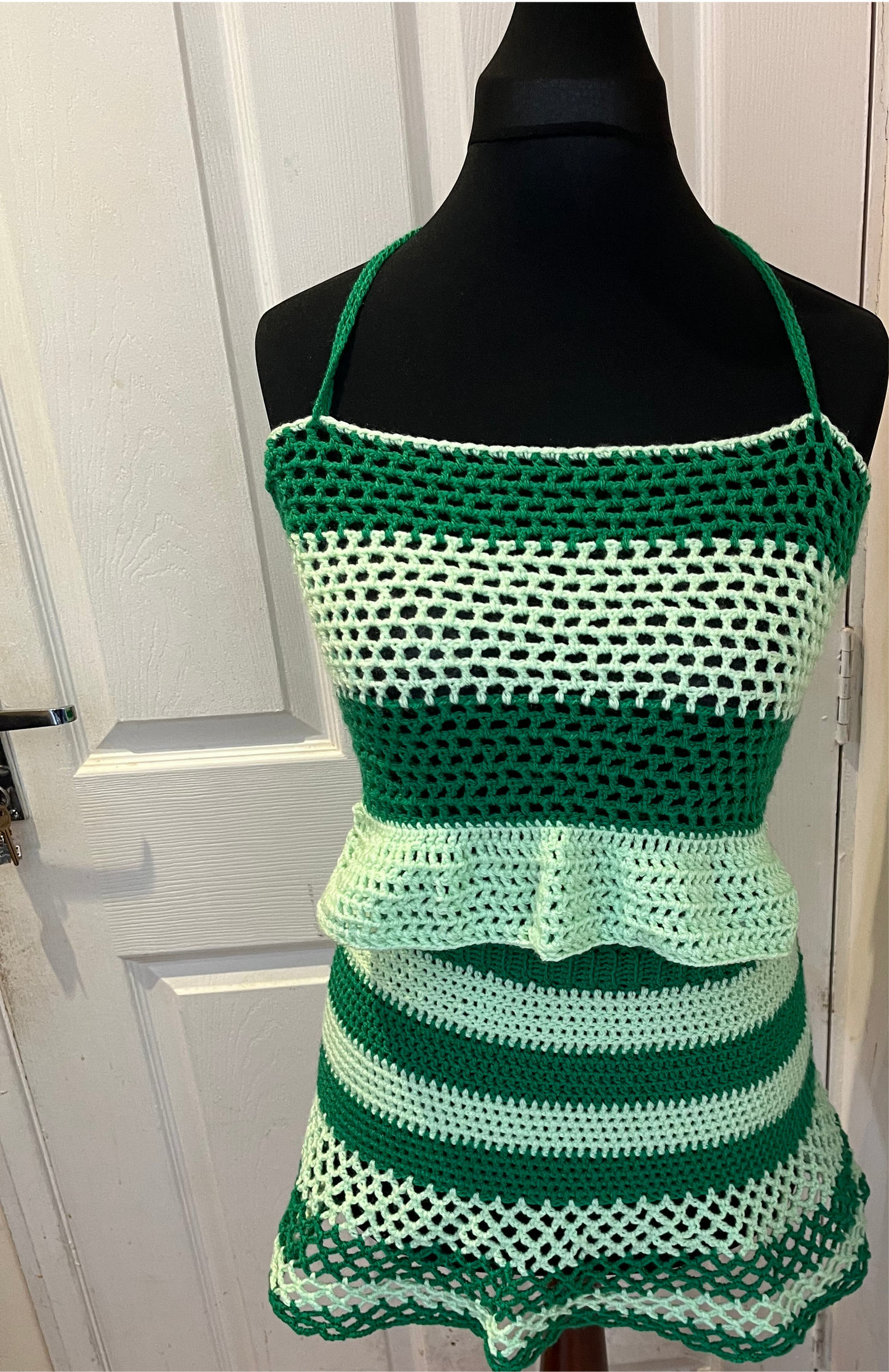 Hand crocheted striped green skirt