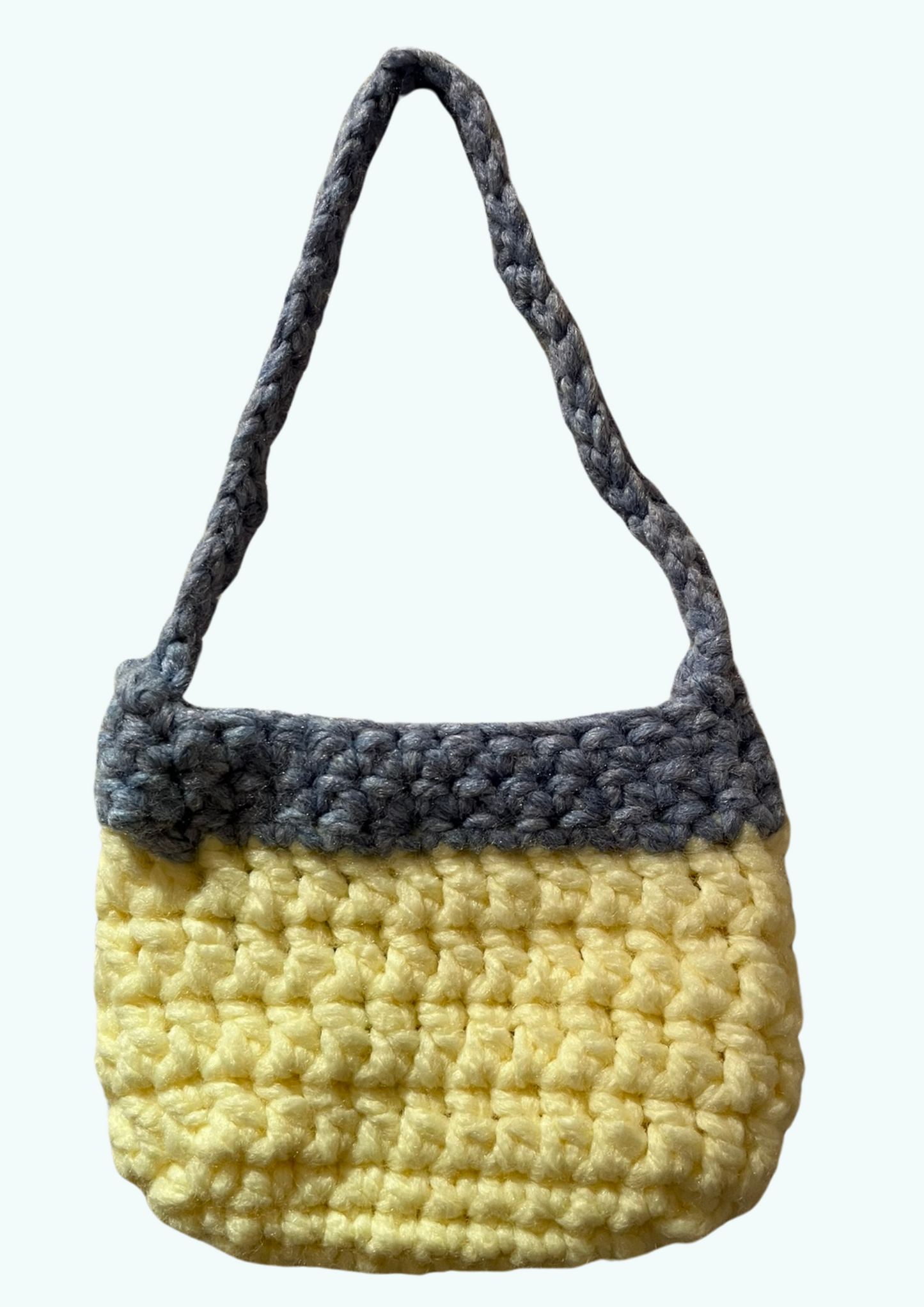 Yellow and grey handmade crochet shoulder bag