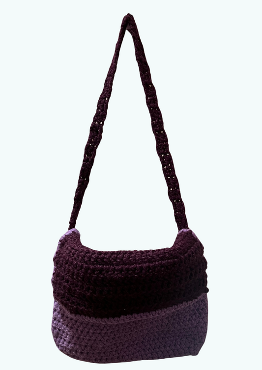 Large purple and lilac cross body hand made crochet flap over bag