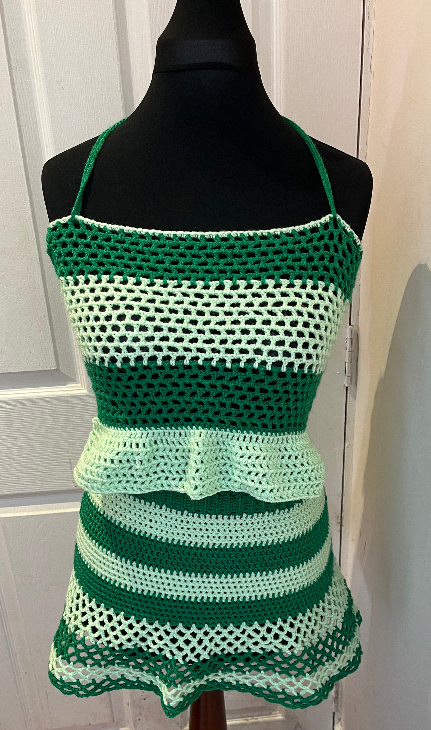 Hand crocheted striped green skirt