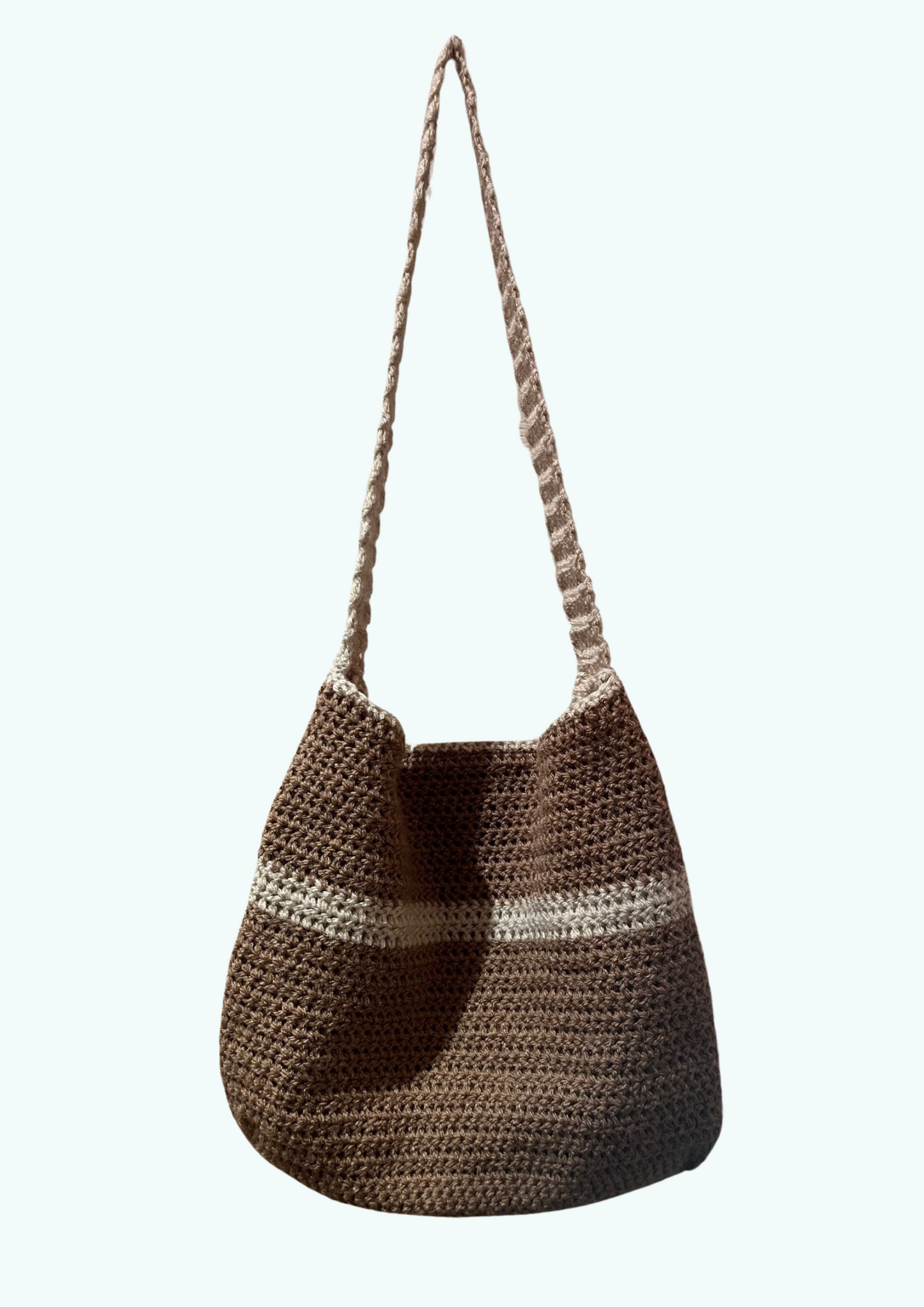 Handmade crochet beige and brown shoulder bag.