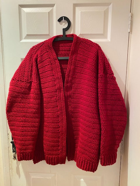 Large handmade red crochet cardigan