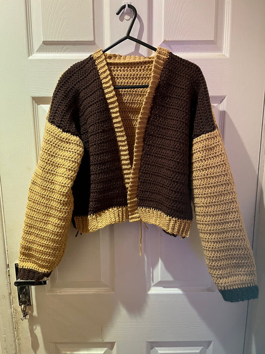 Hand crochet brown and caramel cardigan